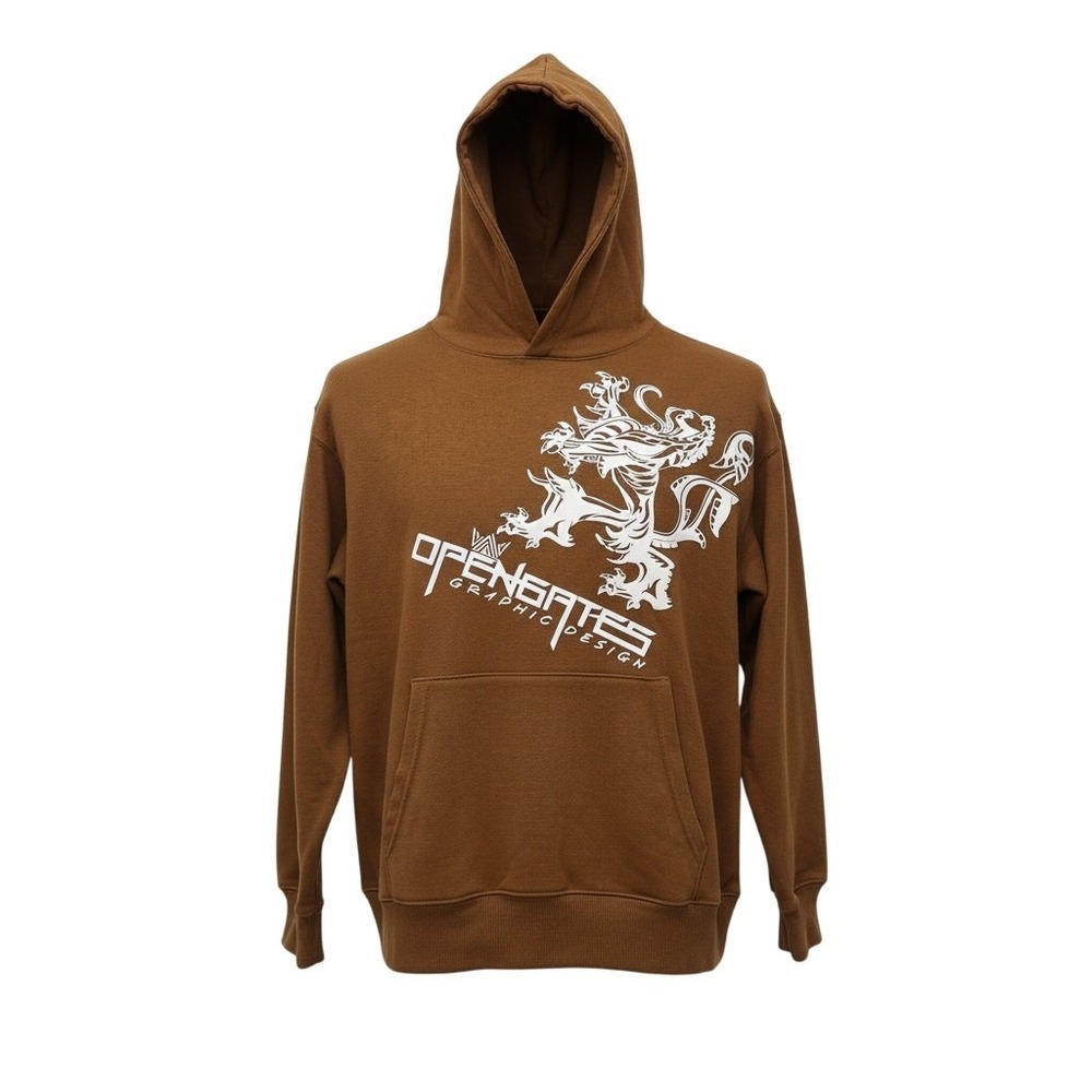 No Boundaries Open Gates Graphic Design Hoodie Mens Small Brown Lion Streetwear